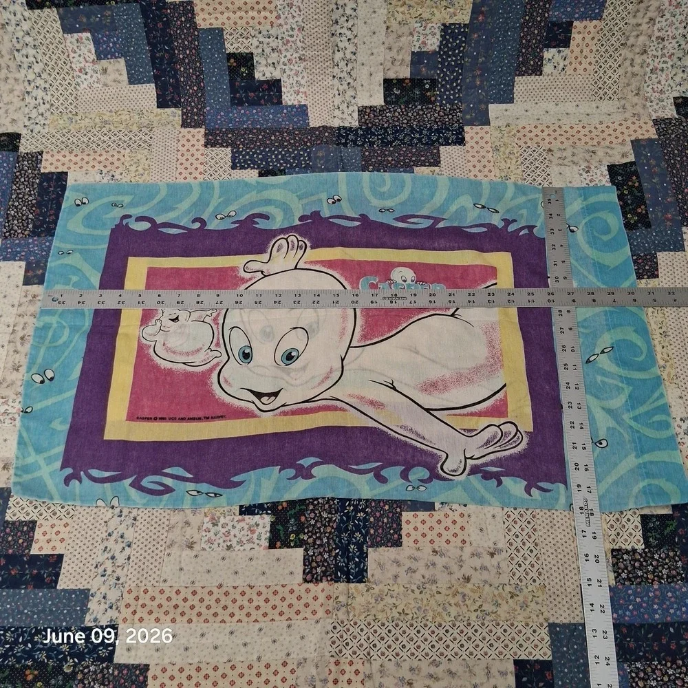 Vintage 1995 Casper‎ the Friendly Ghost Pillow Case Blue Double Sided 30 x 18